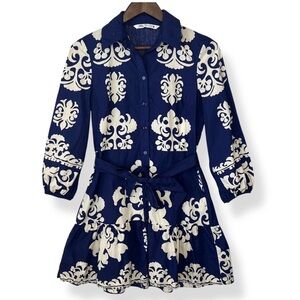 Zara shirt Dress blue navy ivory 100% cotton mini coastal